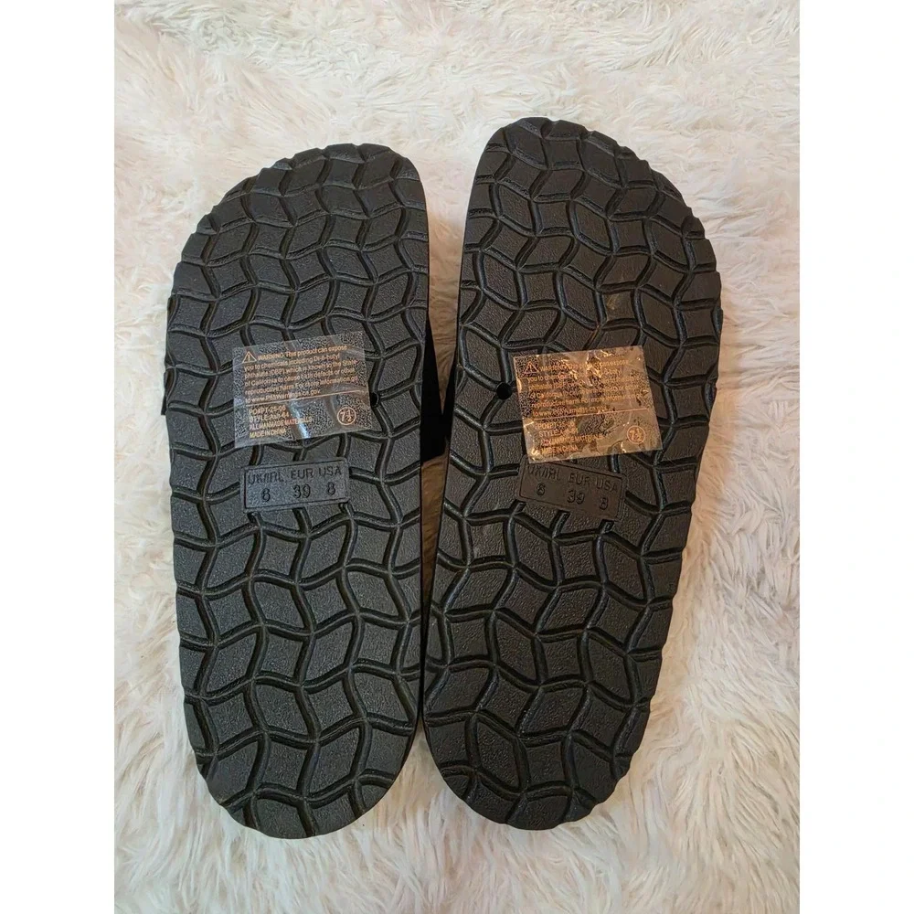 NWT Forever Comfort Black Big Buckle Cork Footbed Slide Sandals Size 7.5